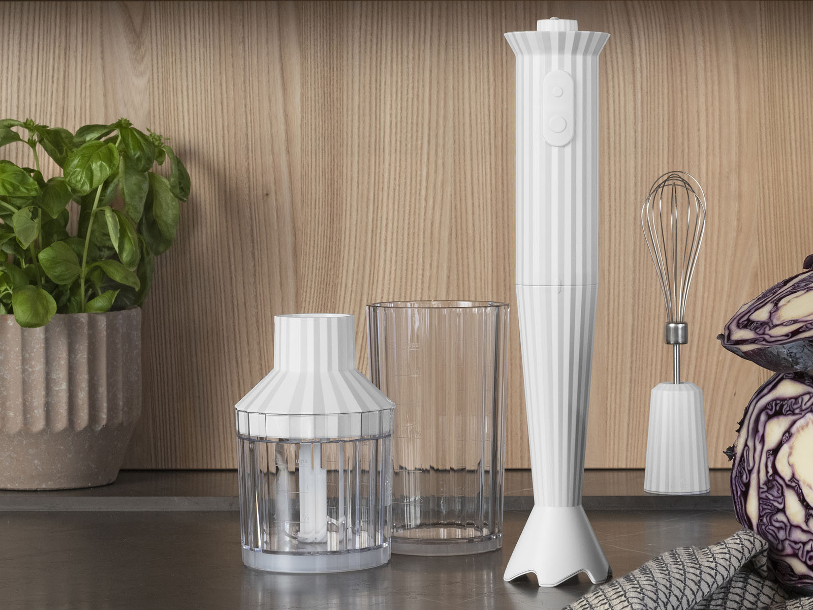 Blender ręczny Alessi Plisse White z zestawem